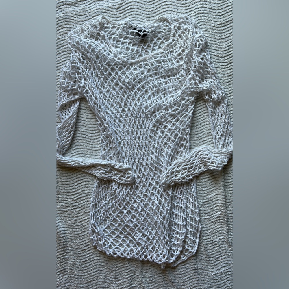 Open Knit Long Sleeve Sweater Dress - Cream